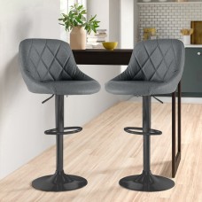 Set of Two Madrid Fabric Adjustable Barstools Matt Black Legs